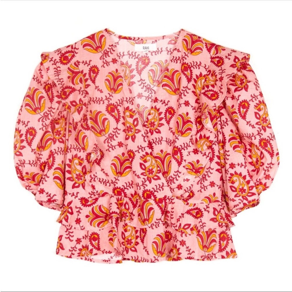 Anthropologie || Rahi Diana Paisley Floral Ruffle Blouse Pink XS